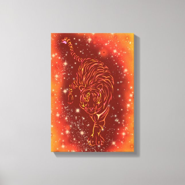 Kanvastrycket Tiger körs vid Galaxy Starry Natt Canvastryck (Framsida)