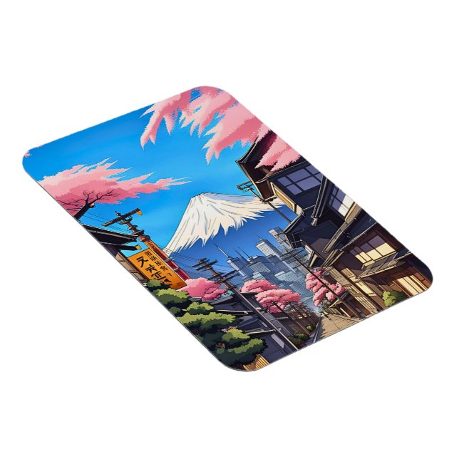 Kanvastrycket Tokyo Mt Fuji Stretched Magnet (Högersidan)