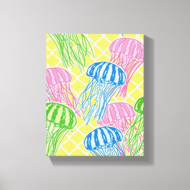 Kanvastrycket Tropical Jellyfish Mönster Canvastryck (Framsida)