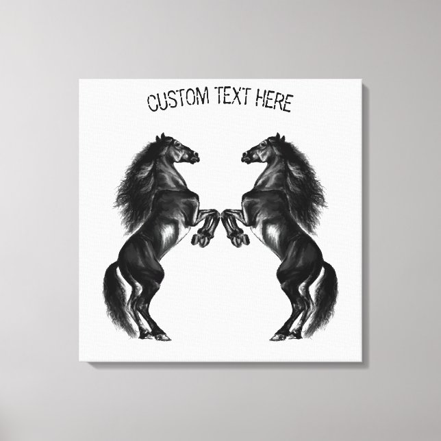 Kanvastrycket Upprätt Black Vild Horses - Din text Canvastryck (Framsida)