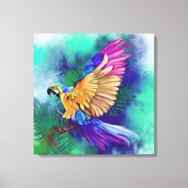 Kanvastrycket Vacker färgstark papegoja - målning Canvastryck (Framsida)