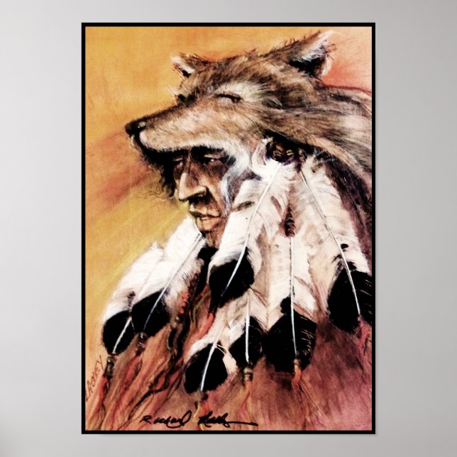 Kanvastrycket varg headdress poster (Framsidan)