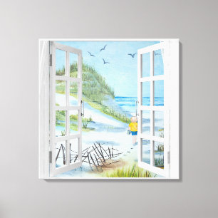 Kanvastrycket Vattenfärg i Ocean Beach Window Canvastryck