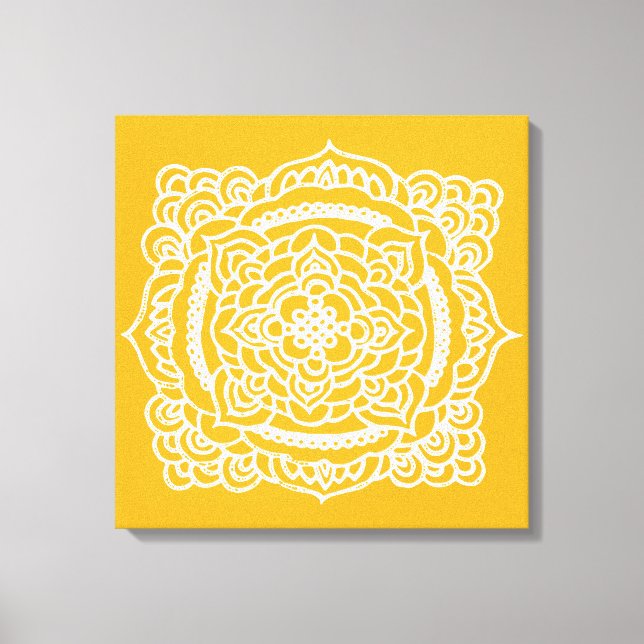 Kanvastrycket Vit Tracery Ornament Gult Canvastryck (Framsida)
