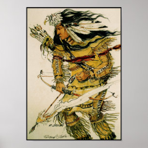 Kanvastrycket Warrior with Flaming Arrow Poster