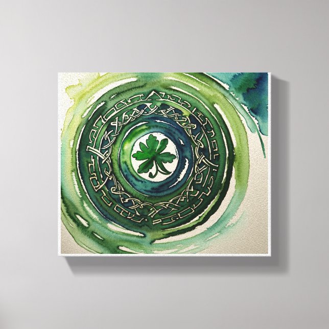 Kanvastrycket Watercolor Shamrock Celtic Knot Canvastryck (Framsida)