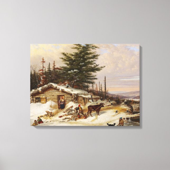 Kanvastrycket Winter Log House art Canvastryck (Framsida)