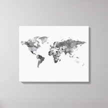 Kanvastrycket World Map Black and white Stretched