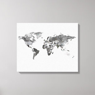Kanvastrycket World Map Black and White Stretched Canvastryck