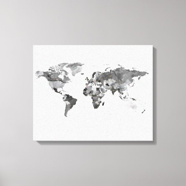 Kanvastrycket World Map Black and white Stretched Canvastryck (Framsida)