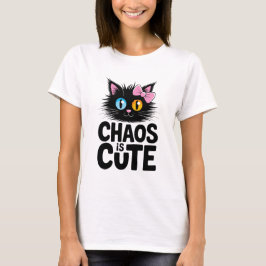 Kaos är sött – bedårande svart katt med kawaii-bow t shirt