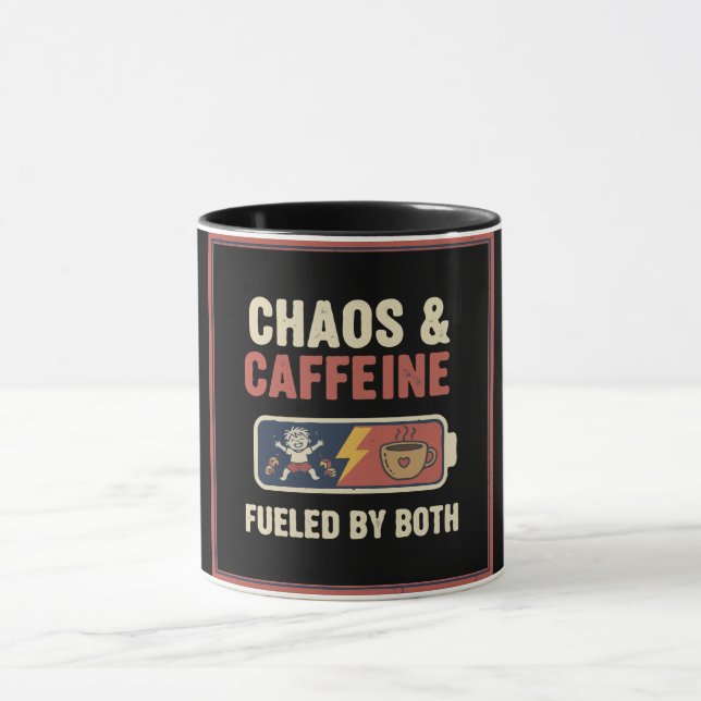 Kaos & Koffein Roligt Retro Föräldraskap Mamma Pap Mugg (Center)