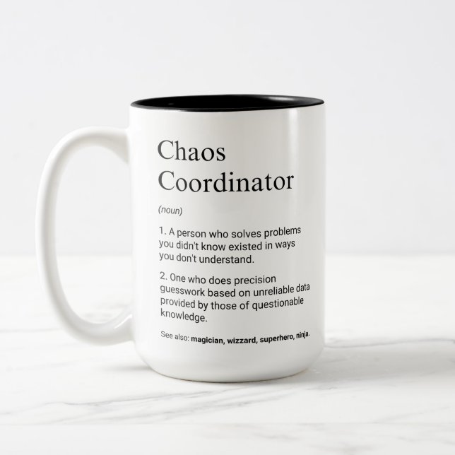 Kaos Koordinator Rolig Chef Definition Två-Tonad Mugg (Vänster)
