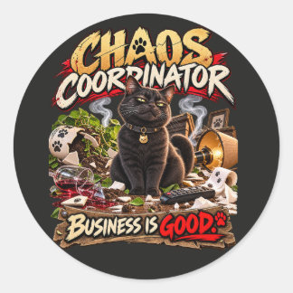 Kaos Koordinator Svart Katt Grunge Humor Konst Runt Klistermärke