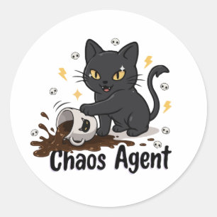 Kaosagent Svart Katt Runt Klistermärke