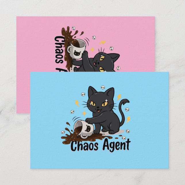 Kaosagent Svart Katt Tack Kort (Fram/baksida)