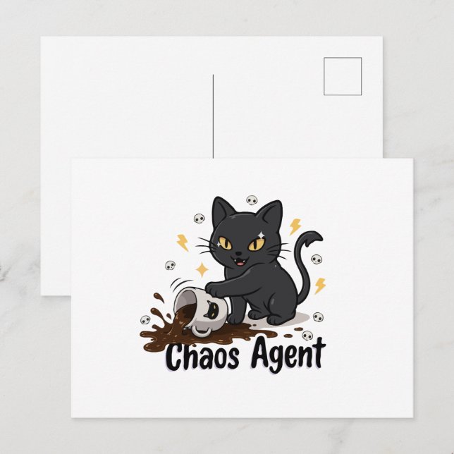 Kaosagent Svart Katt Vykort (Fram/baksida)