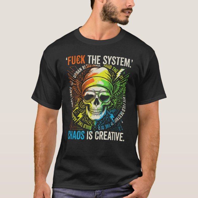 KaosNätverk Hacka Systemet Dödskalle Cyberpunk Reb T Shirt (Framsida)