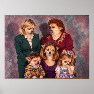 Kaotisk Chihuahua familjeporträtt, 1990-talsstil Poster