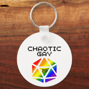 Kaotisk Gay D20 – HBTQ+ Pride DND Nyckelring
