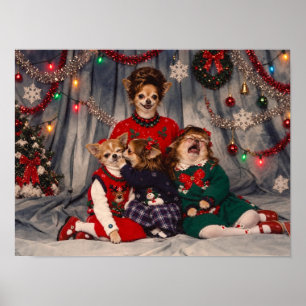 Kaotisk Retro Chihuahua Jul Familjeporträtt Poster