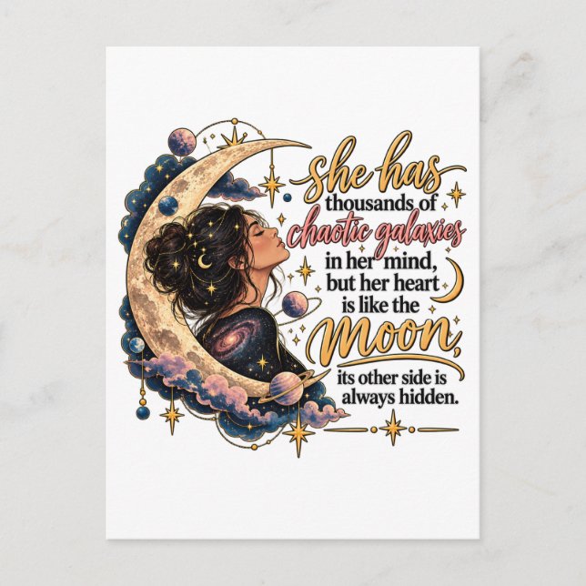 Kaotiska galaxer i hennes sinne Celestial Moon Vykort (Framsida)