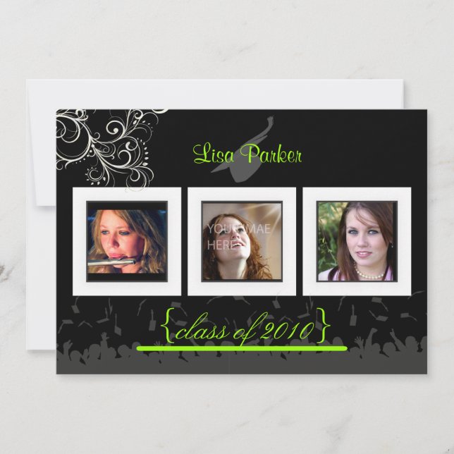 Kap + Blad + Swirls Studenten inbjudning /Foton Inbjudningar (Framsida)