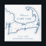 Kap Cod Destination Wedding Favor Magnet<br><div class="desc">Snabb och enkel beställning! De här Kap Cod karta-magneterna gör underbara Kap Cod-bröllopsfavörer att inkludera välkomstpåsar på Kap Cod-destinationen. Flytta hjärtat genom att klicka på "Redigera med design verktyg" under "Anpassa". Perfekt för alla underbara bröllop-platser på Kap, inklusive Klubben vid New Seabury, Popponesset Inn, Wychmere Beach Klubb, Wequassett Resort, Chatham...</div>