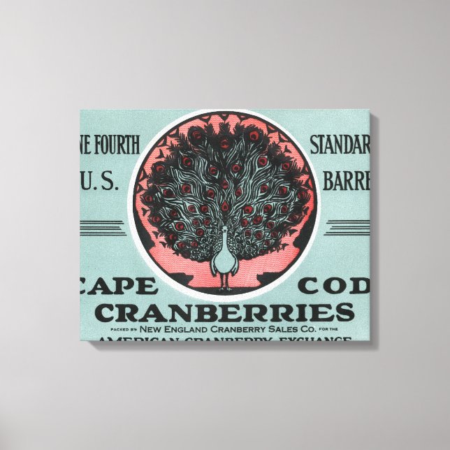 Kap Cod Peacock Brand Cranberry-etikett Canvastryck (Framsida)