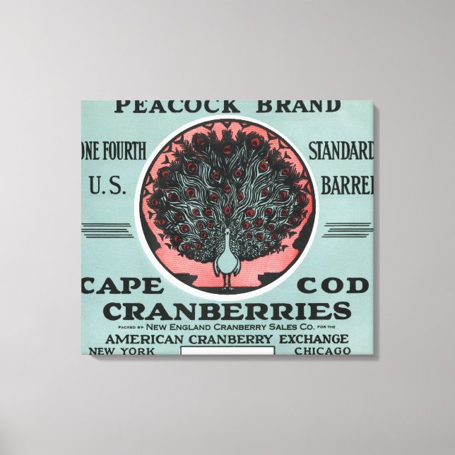 Kap Cod Peacock Brand Cranberry-etikett Canvastryck (Framsida)