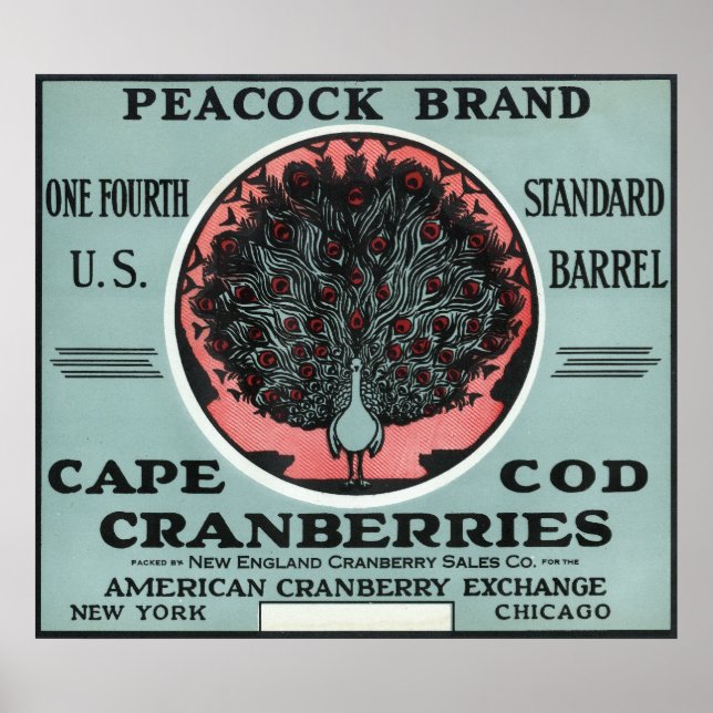 Kap Cod Peacock Brand Cranberry-etikett Poster (Framsidan)