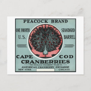 Kap Cod Peacock Brand Cranberry-etikett Vykort