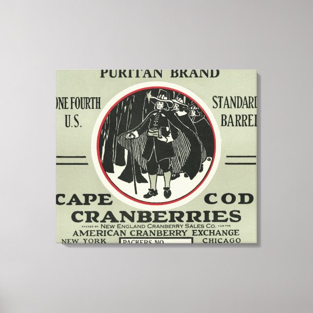 Kap Cod Puritan Brand Cranberry-etikett Canvastryck (Framsida)