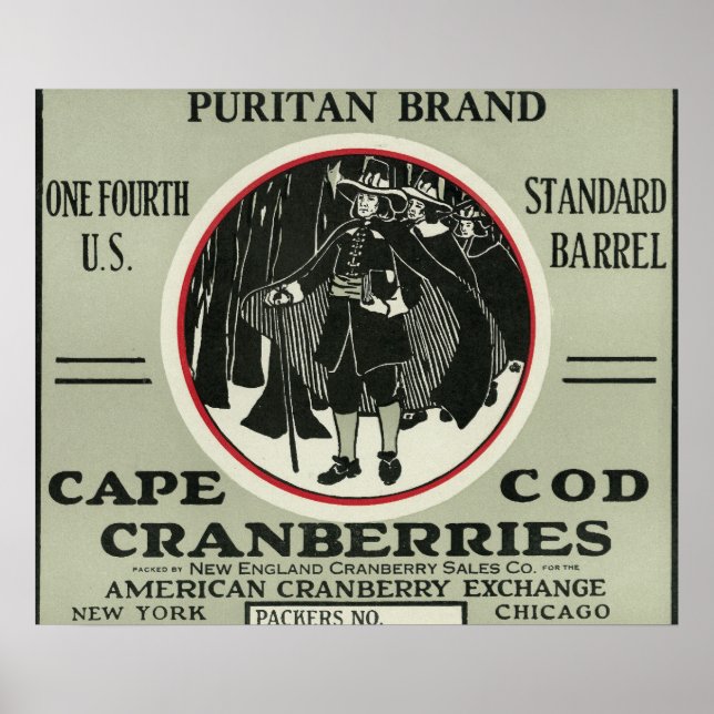 Kap Cod Puritan Brand Cranberry-etikett Poster (Framsidan)