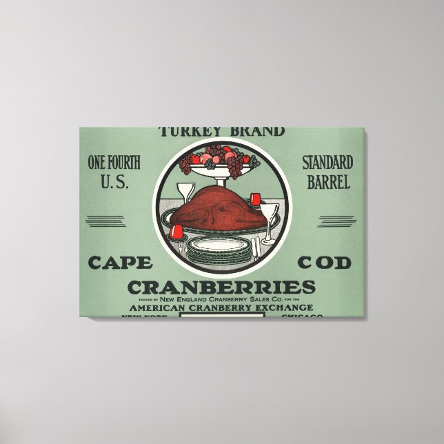 Kap Cod Turkey Brand Cranberry Label Canvastryck (Framsida)