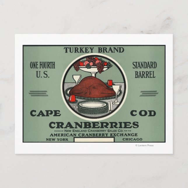 Kap Cod Turkey Brand Cranberry Label Vykort (Framsida)
