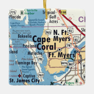 Kap Coral Florida Karta Julgransprydnad Keramik