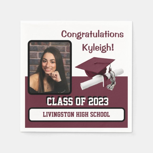 Kap & diplomat, Maroon & White Studenten Pappersservett (Framsidan)