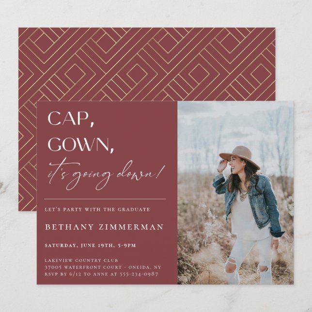 Kap Gown Det går ner Studentfest Inbjudningar (Fram/baksida)