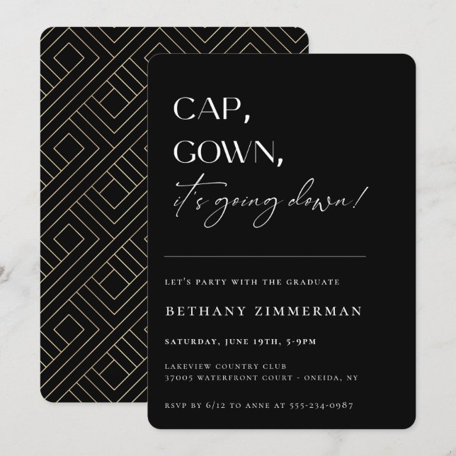 Kap Gown Det går ner Studentfest Inbjudningar (Fram/baksida)