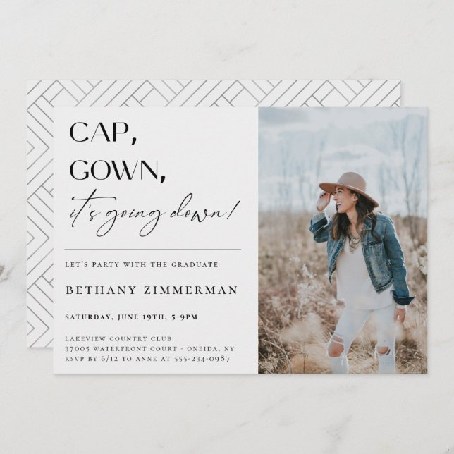 Kap Gown Det går ner Studentfest Inbjudningar (Fram/baksida)