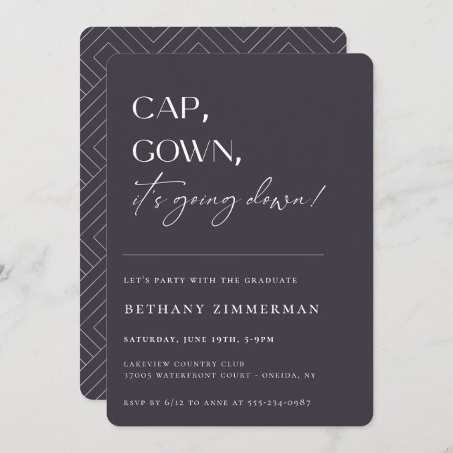 Kap Gown Det går ner Studentfest Inbjudningar (Fram/baksida)