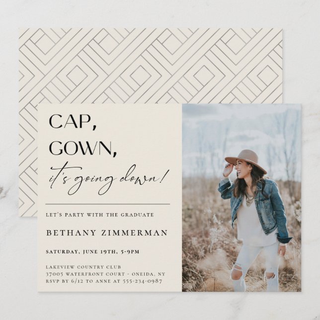 Kap Gown Det går ner Studentfest Inbjudningar (Fram/baksida)