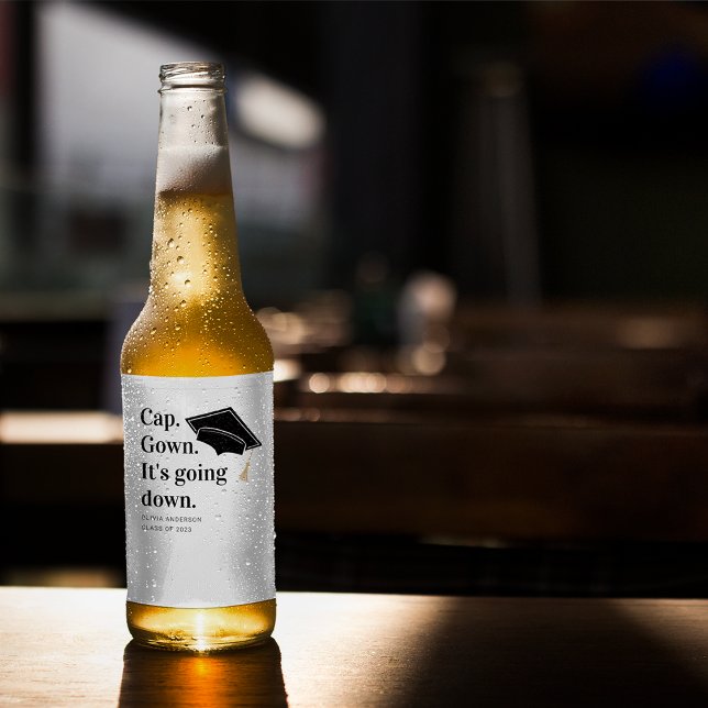Kap Gown Det går ner Studentfest Ölflaska Etikett (Skapare uppladdad)