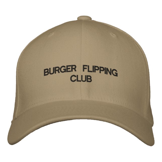 Kap med KLUBBEN BURGER FLIPPING på framsidan. Broderad Keps (Framsida)