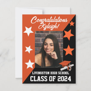 Kap & stjärnor, Orange och svart Studenten Inbjudningar