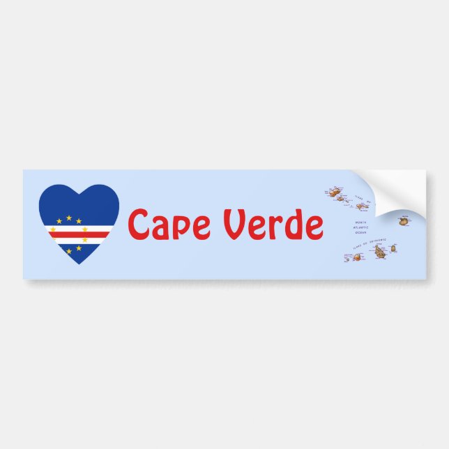 Kap Verde Flagga Heart + Karta Bumper Sticker Bildekal (Framsidan)