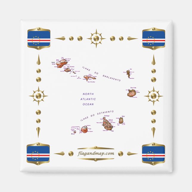 Kap Verde Karta + Flaggor Magnet (Framsidan)