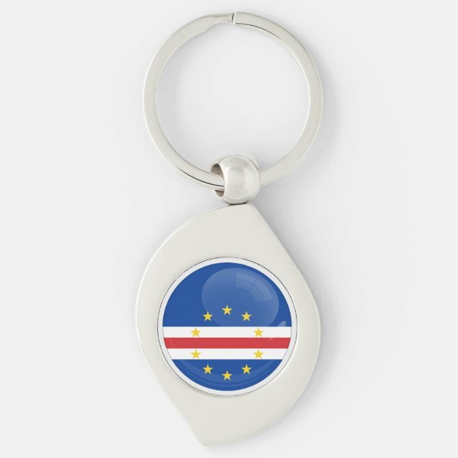 Kap Verde rund ikonflagga Swirl Silverfärgad Nyckelring (Framsidan)