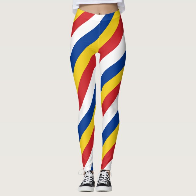 Kap Verdes nationella Flagga Färg Diagonal strimla Leggings (Framsida)